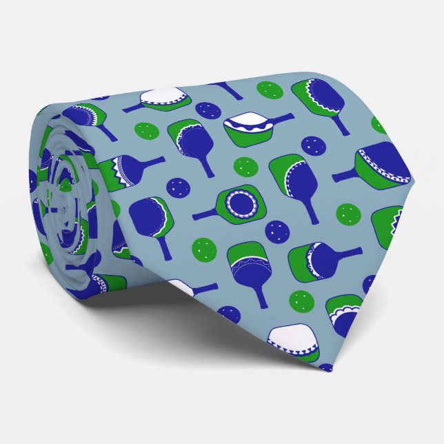 Pickleball Paddles with Fun Cutouts Blue & Green Neck Tie (Rolled)