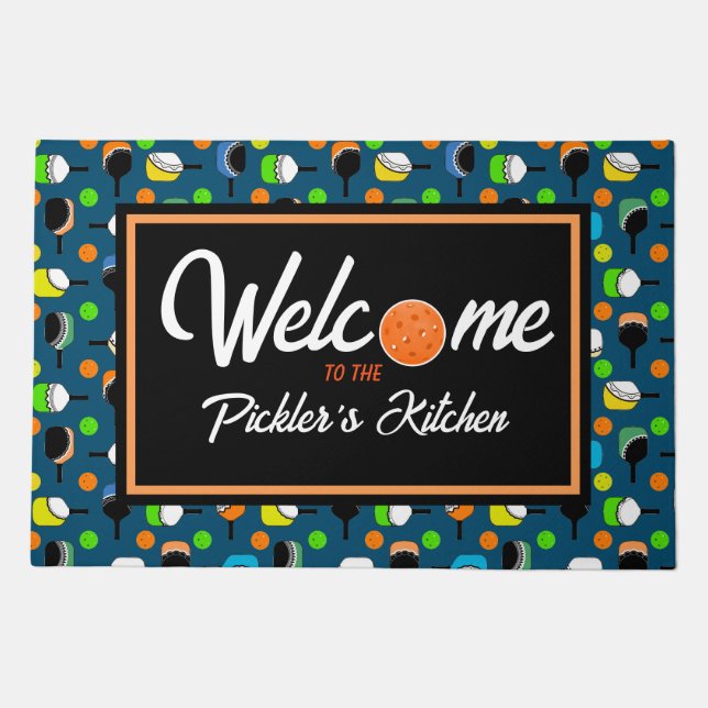 Pickleball Paddles with Fun Cutouts Personalized Doormat (Front)