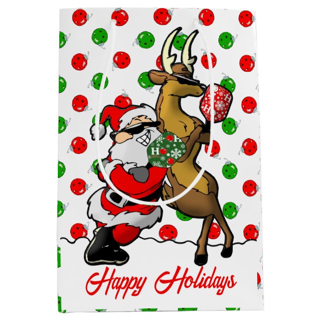 Pickleball Partners Santa & Reindeer Ornaments Medium Gift Bag (Front)