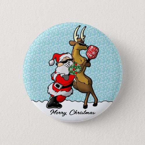 Pickleball Partners Santa  Reindeer Sleighing It Button