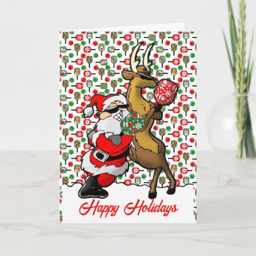 Pickleball Partners Santa  Reindeer Sleighing It  Card