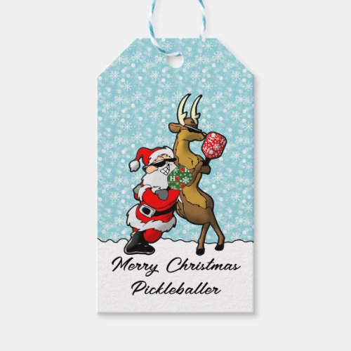 Pickleball Partners Santa  Reindeer Sleighing It Gift Tags