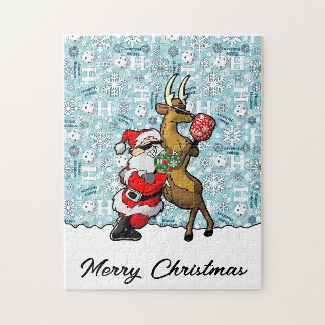 Pickleball Partners Santa & Reindeer Sleighing It Jigsaw Puzzle (Vertical)