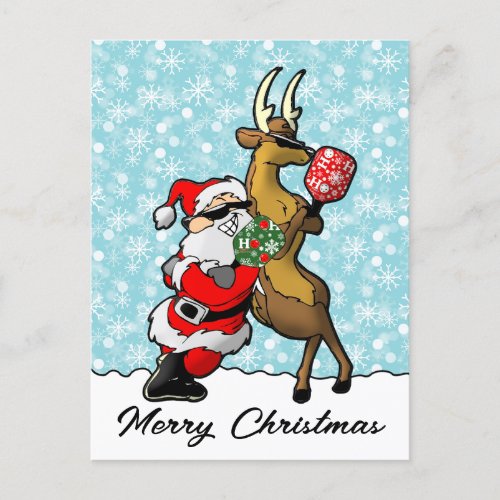 Pickleball Partners Santa  Reindeer Sleighing It Postcard