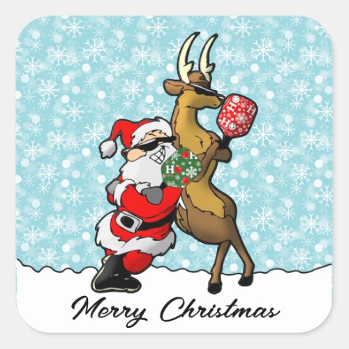 Pickleball Partners Santa  Reindeer Sleighing It Square Sticker