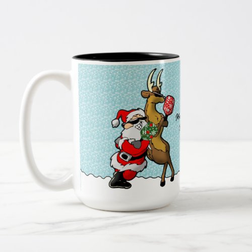 Pickleball Partners Santa  Reindeer Sleighing It Two_Tone Coffee Mug