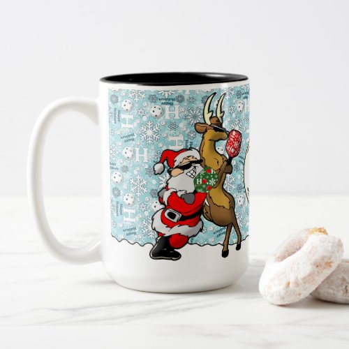 Pickleball Partners Santa  Reindeer Sleighing It Two_Tone Coffee Mug