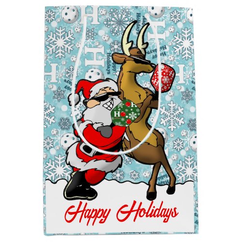 Pickleball Partners Santa  Reindeer Snowflakes Medium Gift Bag