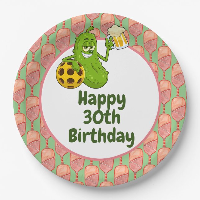 Pickleball Party 30th Birthday with Beer Paper Plates (Front)