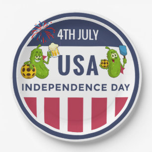 Pickleball Party 4th July Independence Day America Paper Plates