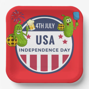 Pickleball Party 4th July Independence Day America Paper Plates