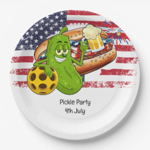 Pickleball Party 4th July Independence Day America Paper Plates