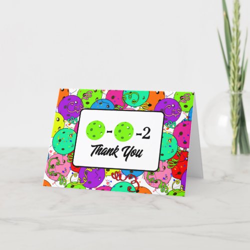 Pickleball Party Balloons Confetti 0_0_2 Green Thank You Card