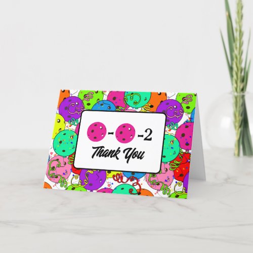 Pickleball Party Balloons Confetti 0_0_2 Magenta Thank You Card