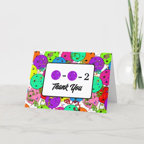 Pickleball Party Balloons Confetti 0_0_2 Purple Thank You Card