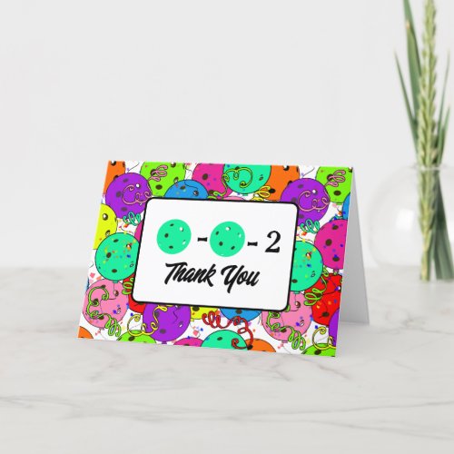 Pickleball Party Balloons Confetti 0_0_2 Turquoise Thank You Card