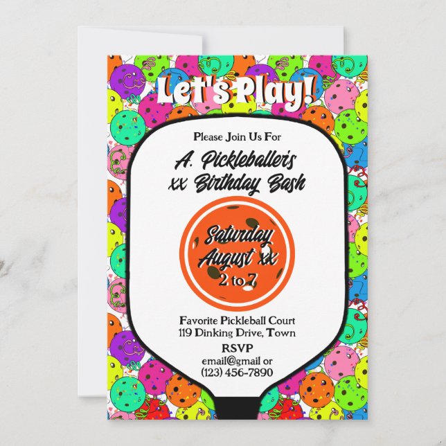 Pickleball Party Balloons Confetti Orange Photo Invitation (Front)
