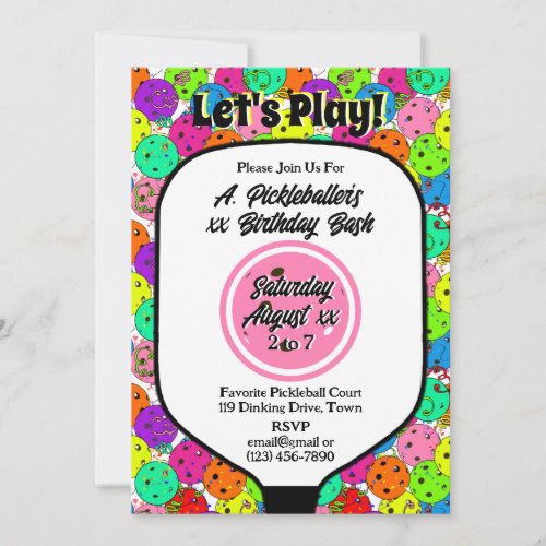 Pickleball Party Balloons Confetti Pink Photo Invitation