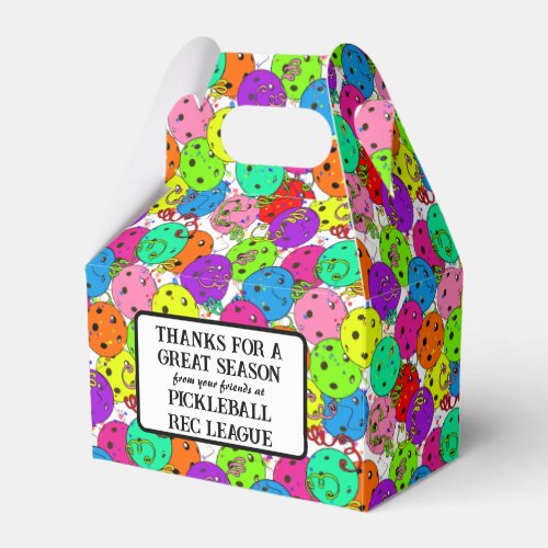 Pickleball Party Balloons on White Thank You Favor Boxes