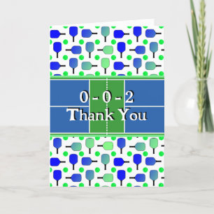 Pickleball Party Blue Green Paddles and Balls Letterpress Thank You Card