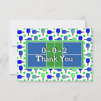 Pickleball Party Blue Green Paddles and Balls Thank You Card