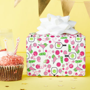 Pickleball Party Celebration Cosmo Cocktail White Wrapping Paper