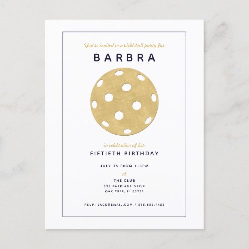 Pickleball Party Chic Gold Black Party Invitation Postcard