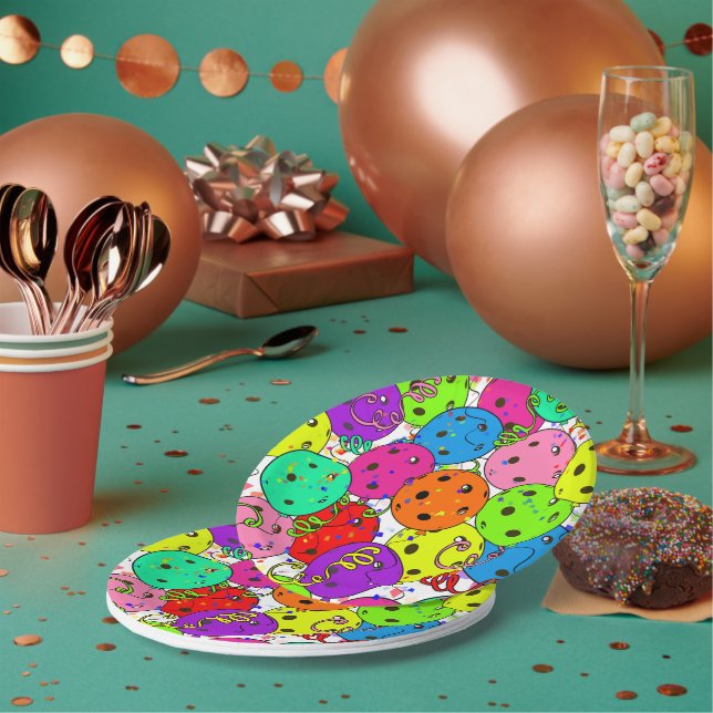 Pickleball Party Confetti and Pickleball Balloons  Paper Plates (Multi)