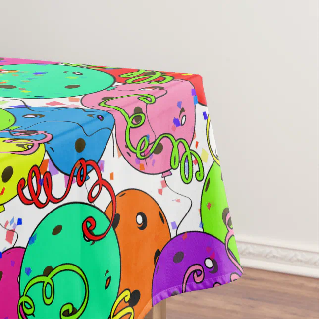 Pickleball Party Confetti and Pickleball Balloons Tablecloth Zazzle