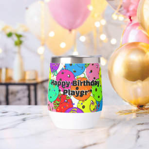 Pickleball Party Confetti and Pickleball Balloons  Thermal Wine Tumbler