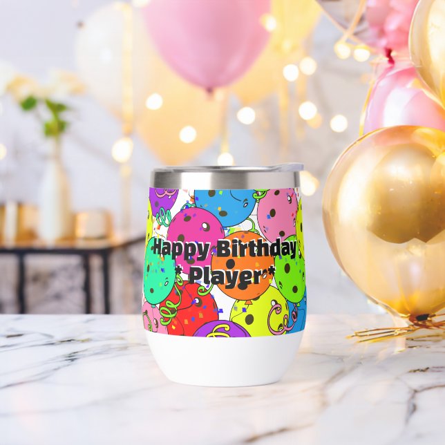 Pickleball Party Confetti and Pickleball Balloons  Thermal Wine Tumbler (Bachelor Party)