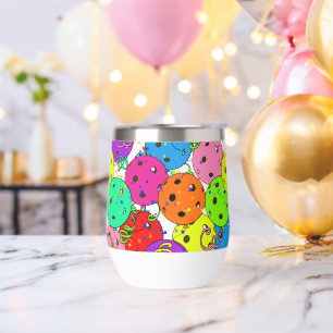 Pickleball Party Confetti and Pickleball Balloons  Thermal Wine Tumbler