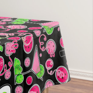 Pickleball Party Cosmo Cocktail Pink Green Black Tablecloth