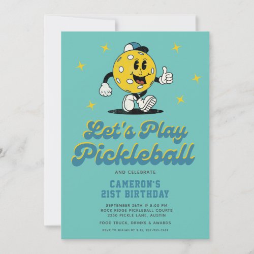 Pickleball Party Funny Pickleball Cartoon Mascot Invitation