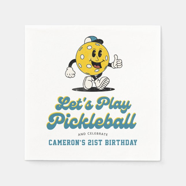 Pickleball Party Funny Pickleball Cartoon Mascot Napkins (Front)