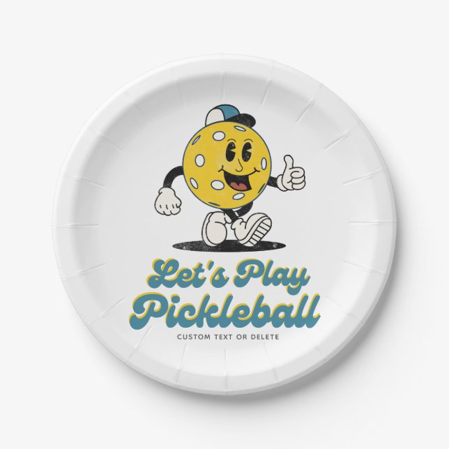 Pickleball Party Funny Pickleball Cartoon Mascot Paper Plates (Front)