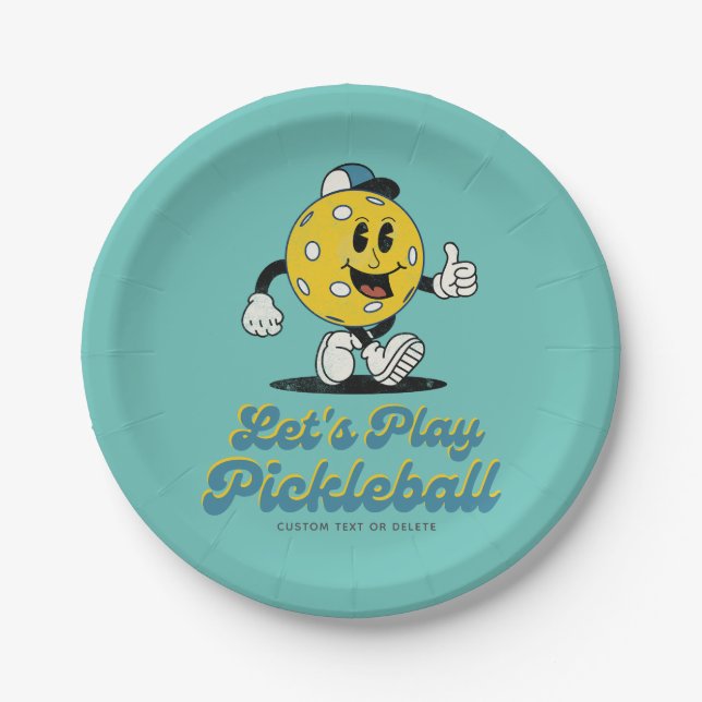 Pickleball Party Funny Pickleball Cartoon Mascot Paper Plates (Front)