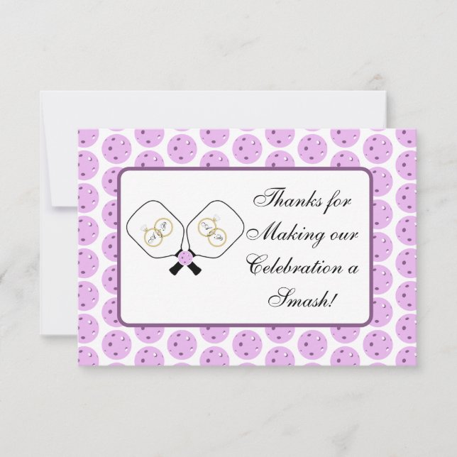 Pickleball Party Lavender Personalized Wedding Thank You Card (Front)