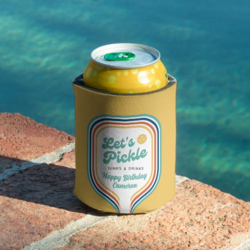Pickleball Party Lets Pickle Retro Rainbow Stripe Can Cooler