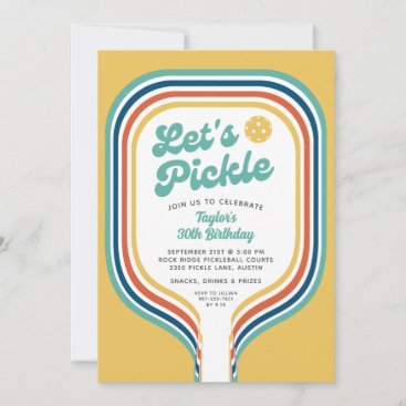 Pickleball Party Let's Pickle Retro Rainbow Stripe Invitation