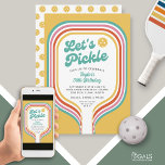 Pickleball Party Let's Pickle Retro Rainbow Stripe Invitation<br><div class="desc">A fun invitation for your next pickleball party. Design features a retro stripe outline of a Pickleball Paddle and the words "Let's Pickle" in a fun font. Easily add all your custom party details. Great for an adult or kid's pickleball birthday party, girl's or guy's pickle gathering or everyday fun....</div>