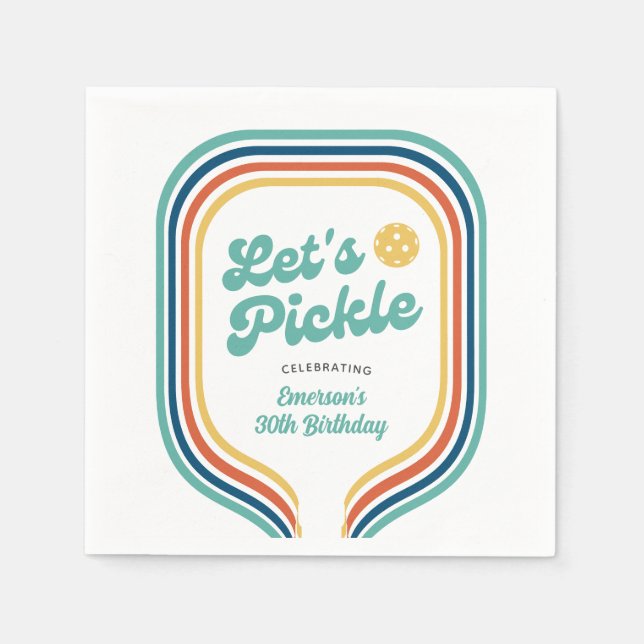 Pickleball Party Let's Pickle Retro Rainbow Stripe Napkins (Front)