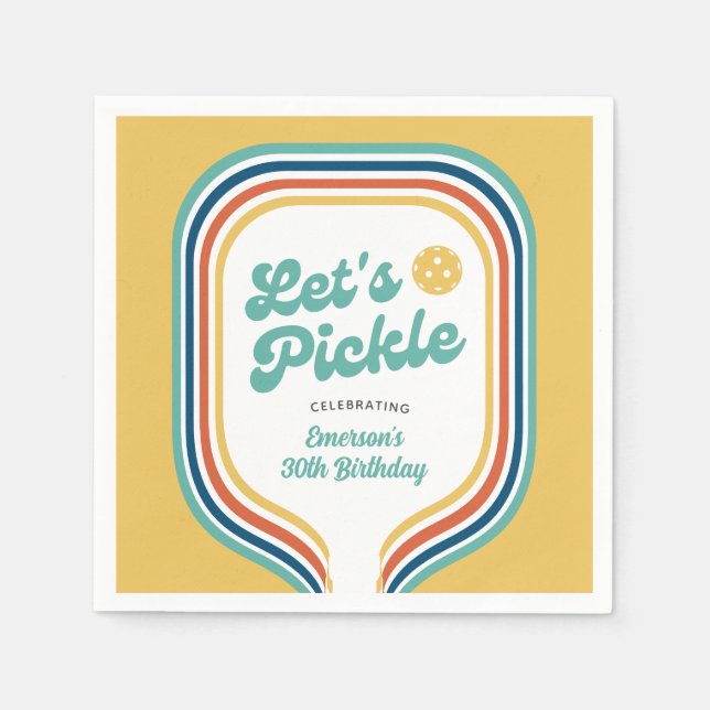 Pickleball Party Let's Pickle Retro Rainbow Stripe Napkins (Front)
