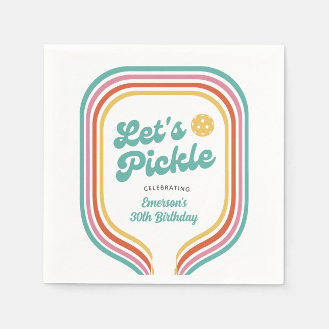 Pickleball Party Let's Pickle Retro Rainbow Stripe Napkins (Front)
