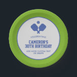 Pickleball Party Paddles Blue Green Custom Paper Plates<br><div class="desc">Super fun paper plates for your next pickleball party or special event. Design features 2 crossed blue pickleball paddles and a ball. Easily add all your custom text and change the colors too! Great for an adult or kid's pickleball birthday party, pickleball weekend gathering, getaway, pickleball club party, special event,...</div>