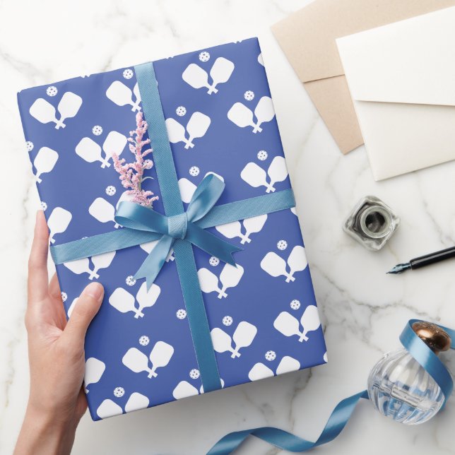 Pickleball Party Paddles Blue White Ball Gift  Wrapping Paper (Gifting)