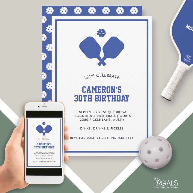 Pickleball Party Paddles Blue White Custom Invitation (Creator Uploaded)