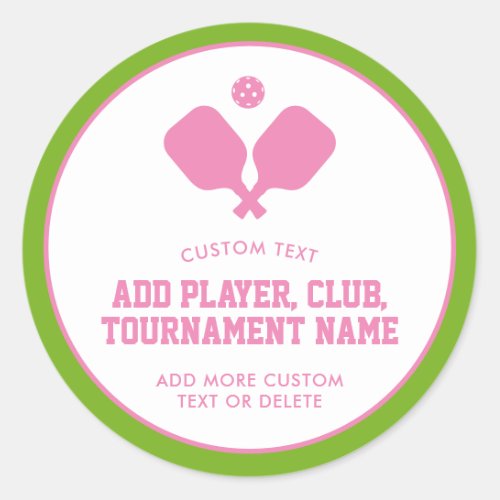 Pickleball Party Paddles Pink Green Custom Classic Round Sticker