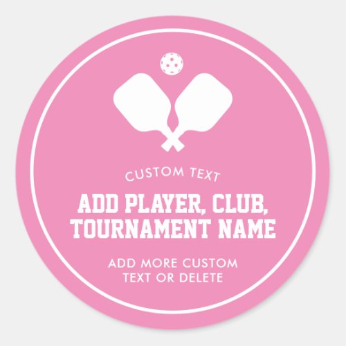 Pickleball Party Paddles Pink White Custom Classic Round Sticker