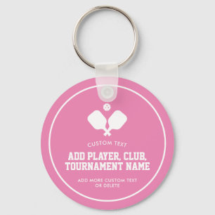 Pickleball Party Paddles Pink White Custom Keychain